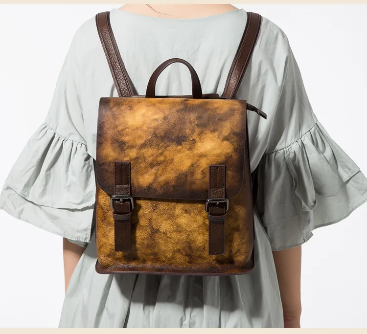 Женский рюкзак из натуральной кожи, винтажные большие школьные сумки для девочек ручной работы, стильный рюкзак, женские дорожные сумки