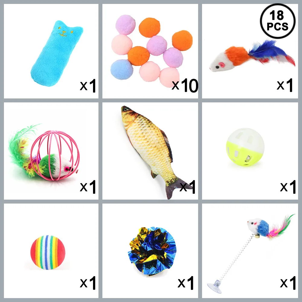 Cat Toy Set Funny Pet Interactive Fish Mouse Ball Catnip Toy Teaser Kittens Toys Goods Cats Games Accessories Supplies For 