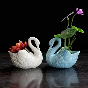 

Ceramics Swan Shape Flower Pot for Tabletop Succulent Planting Decor Blue