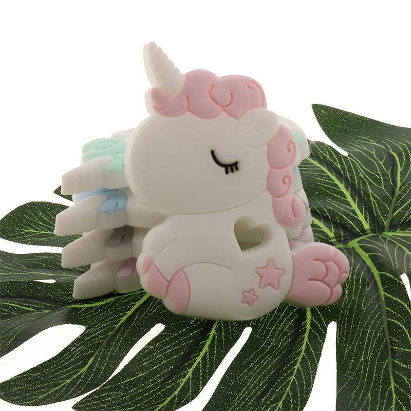 QHBC 10pcs Silicone Unicorn Baby Teether Rodent BPA Free Newborn Teething Necklace Pendant Infant Chews Nurse Gift Toys Horse