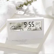 Digital Alarm Clock Desk Table Clock Curved Led Screen Alarm Clocks for Kids Bedroom Temperature Snooze Function Home Decor