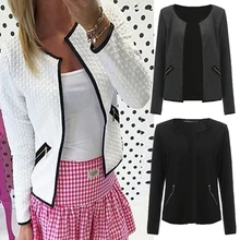 

Spring Jacket Women Fashion Solid Color Pocket Zipper Casual Coat 3 Colors Tartan Cardigan Slim Fit Outerwear