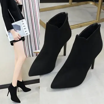

spring Autumn Stiletto Thin High Heels Pointed Toe Faux Leather Zipper Style Sexy Ankle Womens Boots Bota