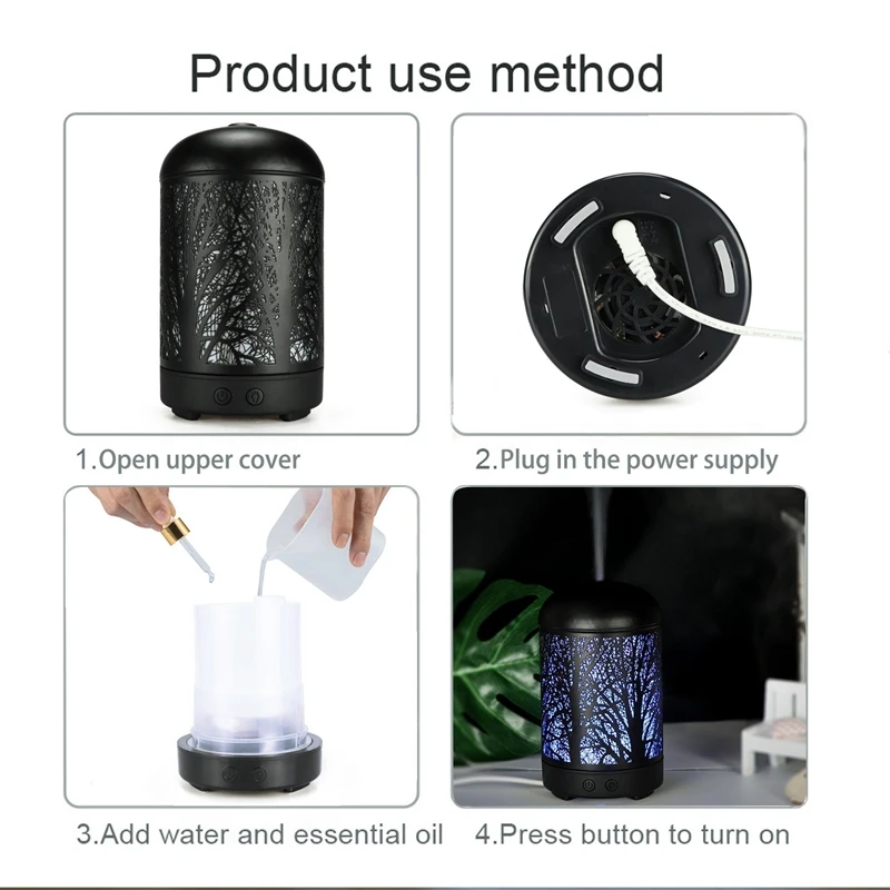 

Ultrasonic Essential Oil Diffuser, 100Ml Metal Cold Mist Humidifier, Essential Oil Aromatherapy Diffuser, 7 Colors Change Light