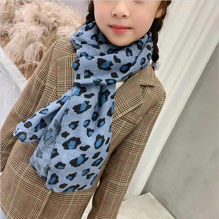 Корейский стиль, детский леопардовый комбинезон, хлопковый и льняной шарф, Осень-зима, детский шарф, 015