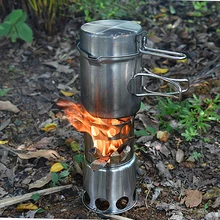 Портативная деревянная плита из нержавеющей стали для кемпинга, набор кастрюль для пикника на открытом воздухе, складная кухонная посуда для походов, путешествий, ветрозащитная печь для подогрева древесины