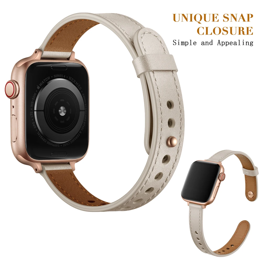

14mm Leather Strap for apple watch series 7 6 se watch band 44mm 40mm 41mm 45mm iwatch 7 6 se 5 4 3 2 ultra-thin Couple bracelet