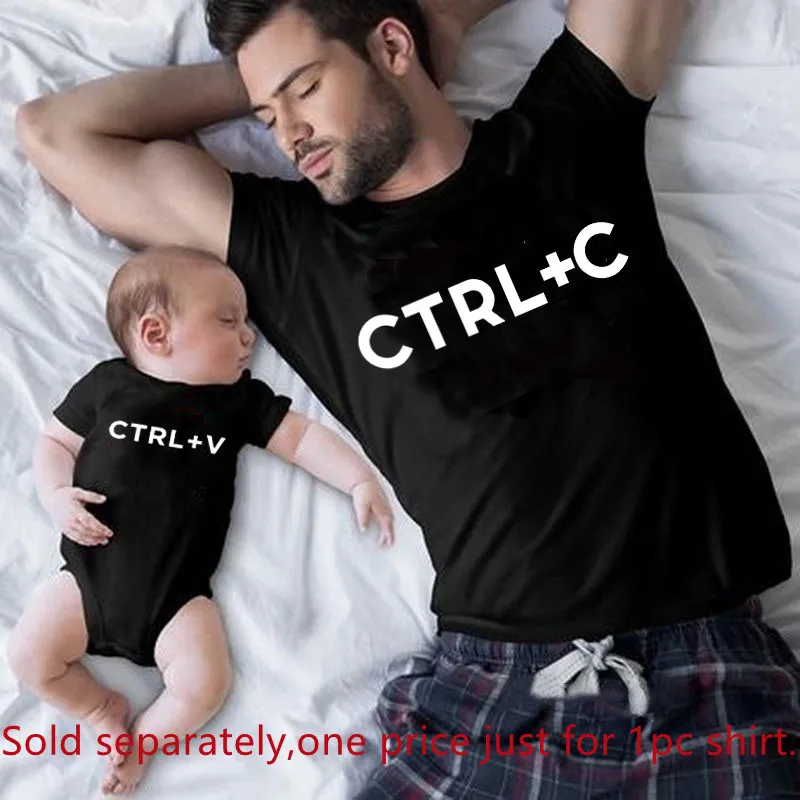 Ctrl C Ctrl V Family Matching Tshirt Father and Daughter Son Shirt Cotton Look Mother Kids Tops Baby Bodysuit Father's Day Gift 3
