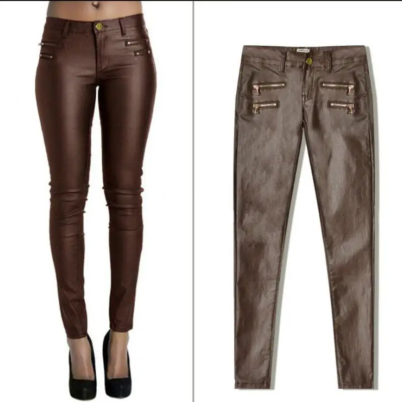 ladies cropped trousers LOGAMI Faux Leather Pants Women Elastic Zipper Leather Pants Trousers 2018 Leren Broeken corduroy pants Pants & Capris