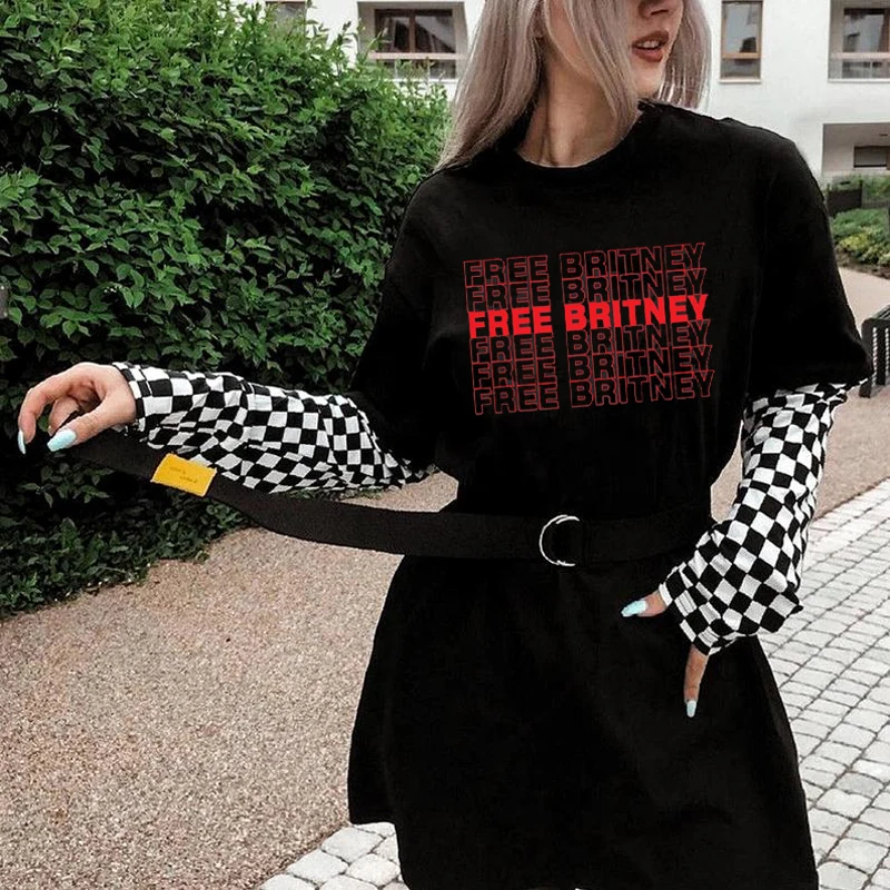 

Бесплатная Brtiney с буквенным принтом Футболка женская футболка с коротким рукавом из хлопка; Модная Уличная обувь Стиль с О-образным вырезом футболки