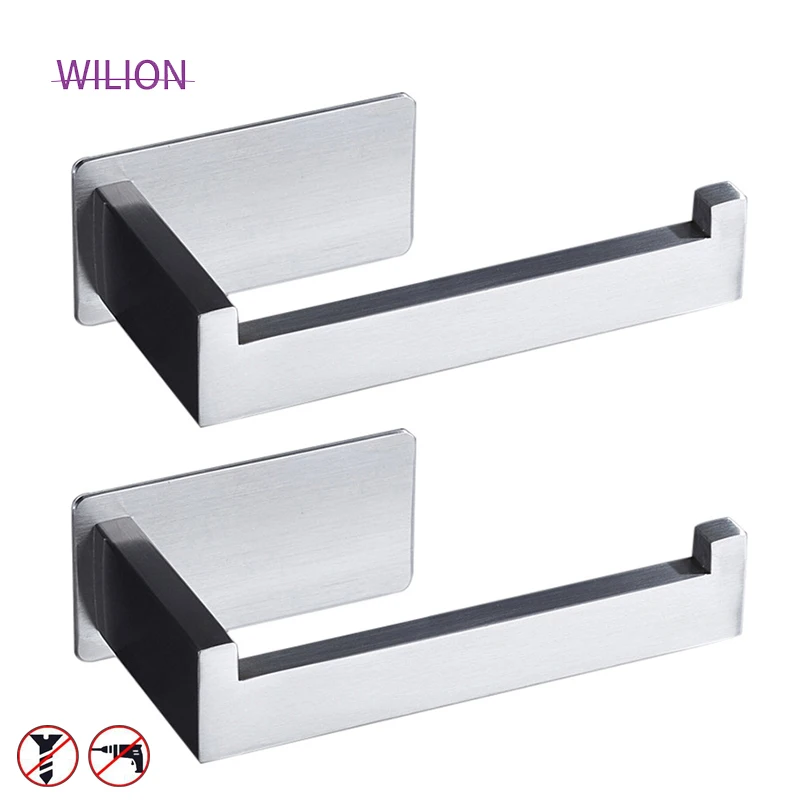 No Drilling Brushed Toilet Paper Holder Punch Free With Self Adhesive