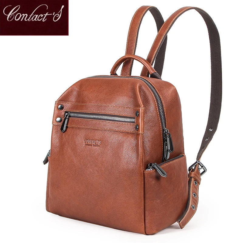 Mochila informal de contacto para mujer, bandolera de cuero genuino de 100% para niña, mochila escolar de calidad para teléfono