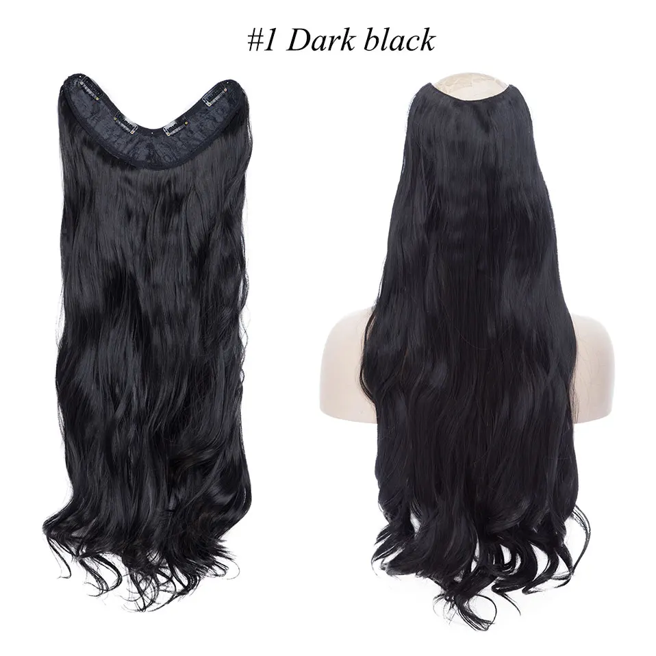 S-noilite 24 дюйма длинные прямые заколки в одном куске для наращивания волос Синтетические заколки в волосах черный коричневый поддельные шиньоны для женщин - Цвет: dark black
