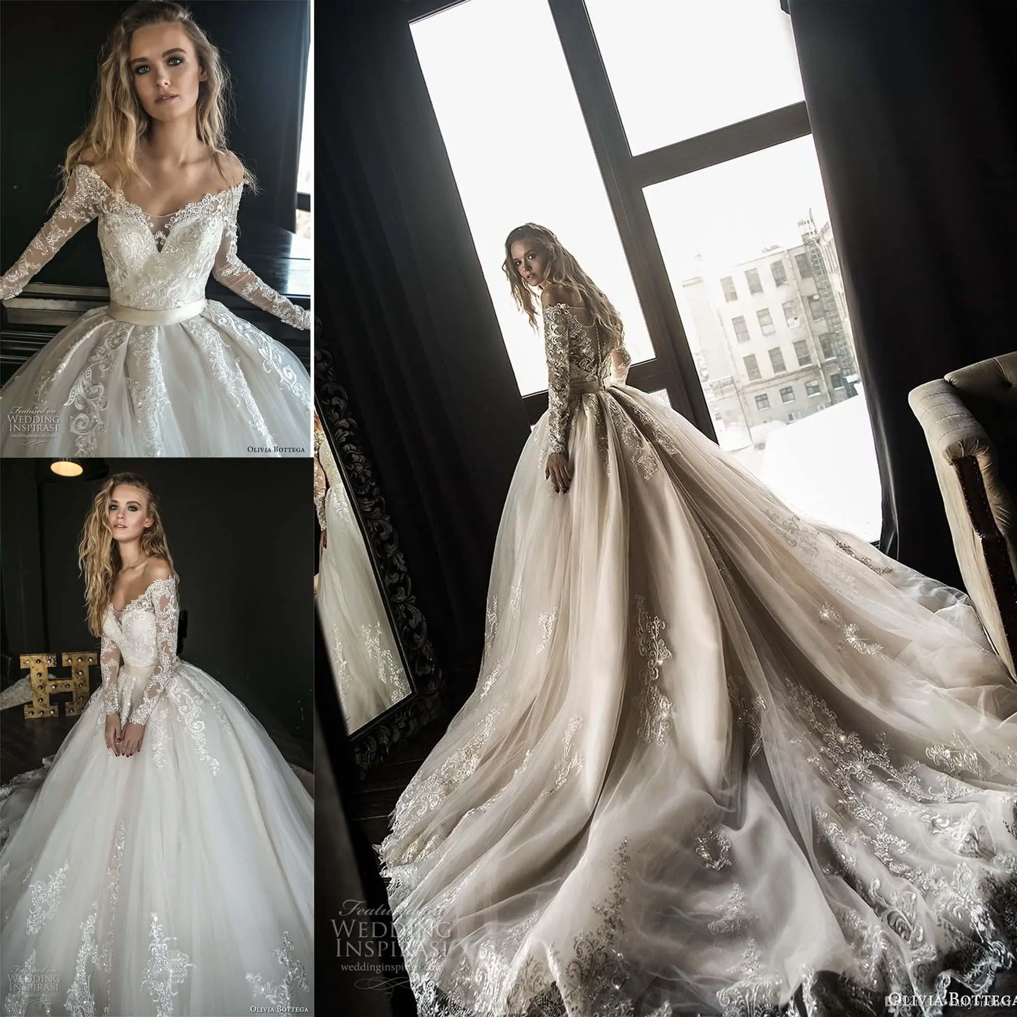 

2020 Long Sleeves Wedding Dress A Line Sweetheart Neckline Illusion Back Bridal Ball Gown Chapel Train vestido de novia