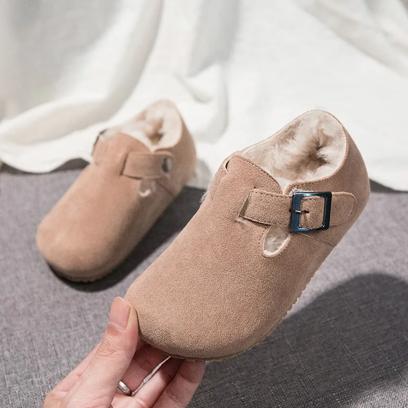 KINE PANDA Winter Kids Shoes for Girl Boy Bottom Flats Children Shoes Boys Girls Casual Shoes with Plush 1 3 5 7 9 Years Old