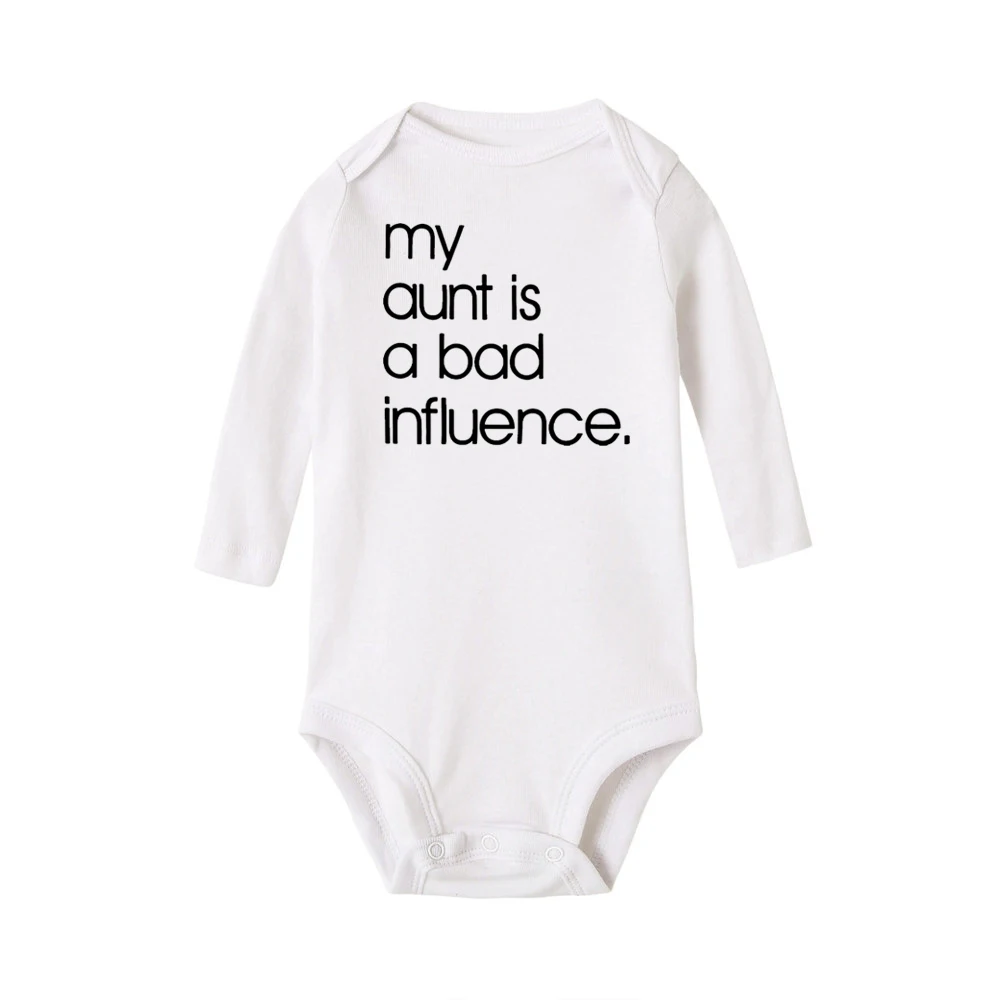 Модный комбинезон с длинными рукавами для новорожденных с надписью «My Aunt Is A Bad Influence»; комбинезон для маленьких мальчиков и девочек; одежда для малышей - Цвет: R300-LRPWH-
