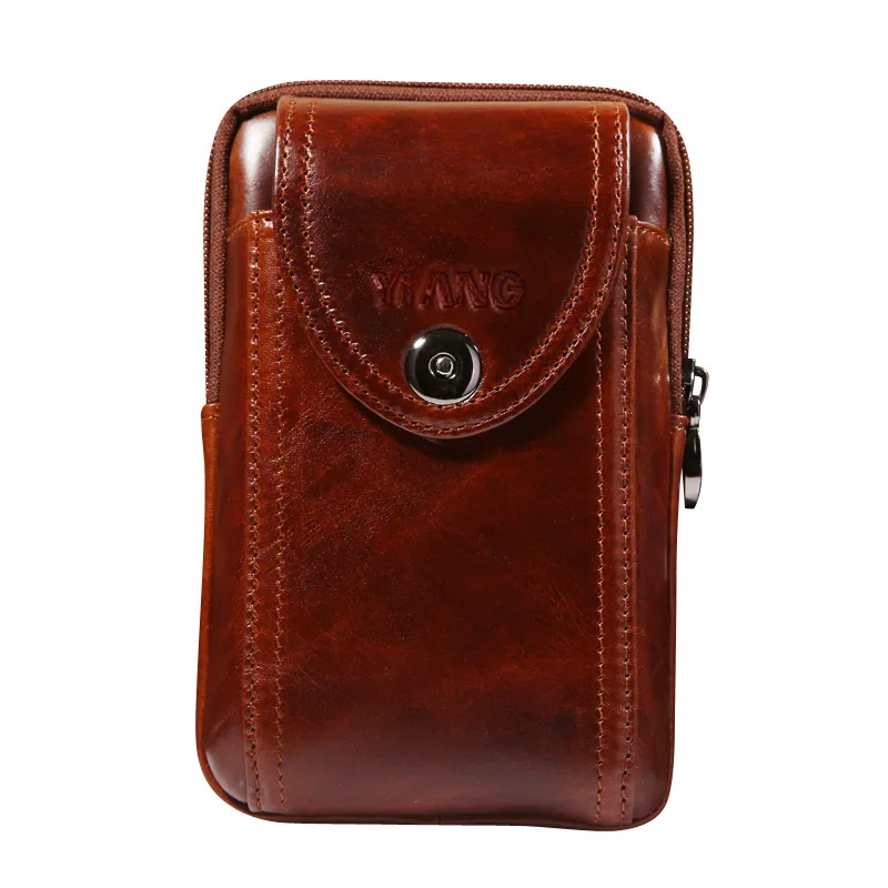 

6-Inch Men Genuine Leather Mobile Phone Waist Bag Multi-functional Mini xiao gua bao Shoulder Bag Cowhide Outdoor Casual Wear Le