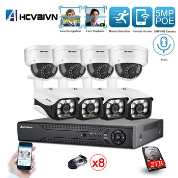 

Face Detection H.265 8CH 5MP 4K HD CCTV Set Video Surveillance Kit Security Camera System Audio IP Cam P2P POE NVR Kit 2TB HDD