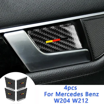 

4pcs Decoration Trim Carbon Fiber Interior Door Handle Cover Trim Sticker For Mercedes Benz W204 W212