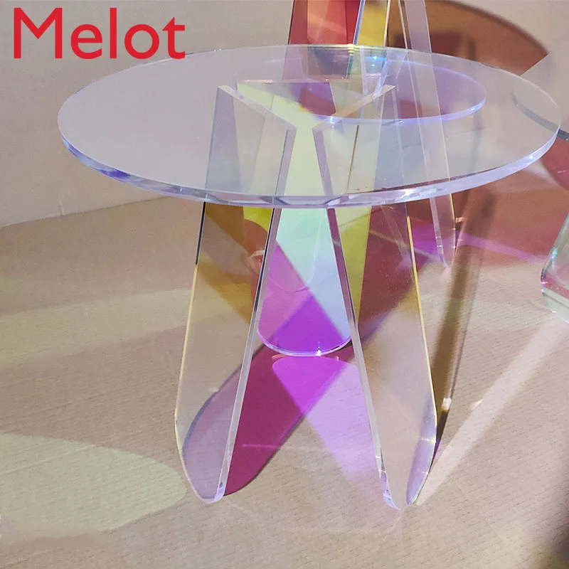

Acrylic Table Simple Colorful Small round Mirror Furniture Sofa Side Table Simple and Light Luxury Cool Coffee Table