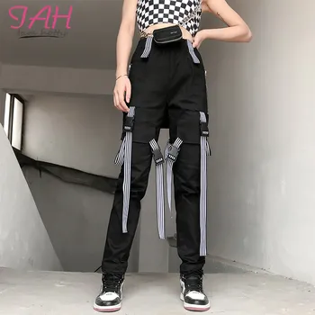 

Iamhotty Bag Buckle Slash Black Femme Toursers Pocket Hip Hop Joggers Mujer Pentalon Femme 2019 Fashion Street Wear Pants Woman