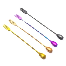 1 шт. из нержавеющей стали 2 в 1 ложка-мешалка и фруктовая вилка спиральный узор коктейльный бар напиток шейкер ложка барный инструмент 12 дюймов