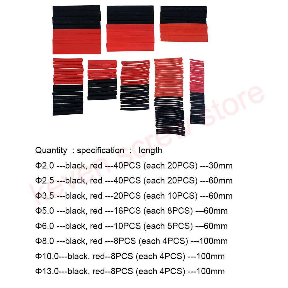 150 шт./лот 2:1 Полиолефиновый термоусадочный термоусадочная втулка термоусадочная изоляция провода кабель трубки термоусадочные трубки комплект красный черный