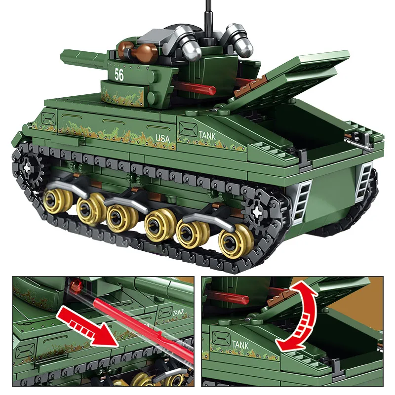 437PCSUSA Sherman M4 Танк строительные блоки техника WW2 Военный Город полицейский солдат