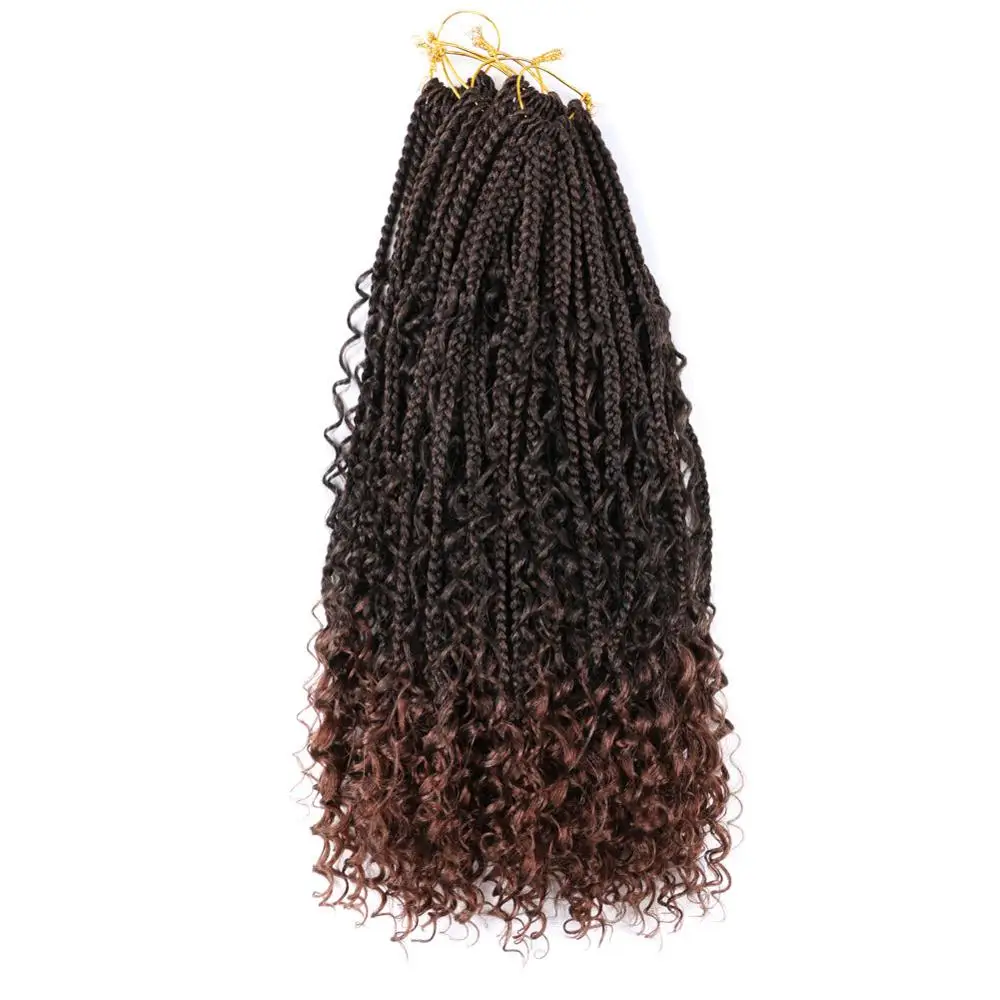 Mtmei волосы 2" 12 корней богиня коробка косички вязанные волосы с кудрявым концом богемная коробка плетение волосы удлинения Омбре плетение волос - Цвет: T1B/30