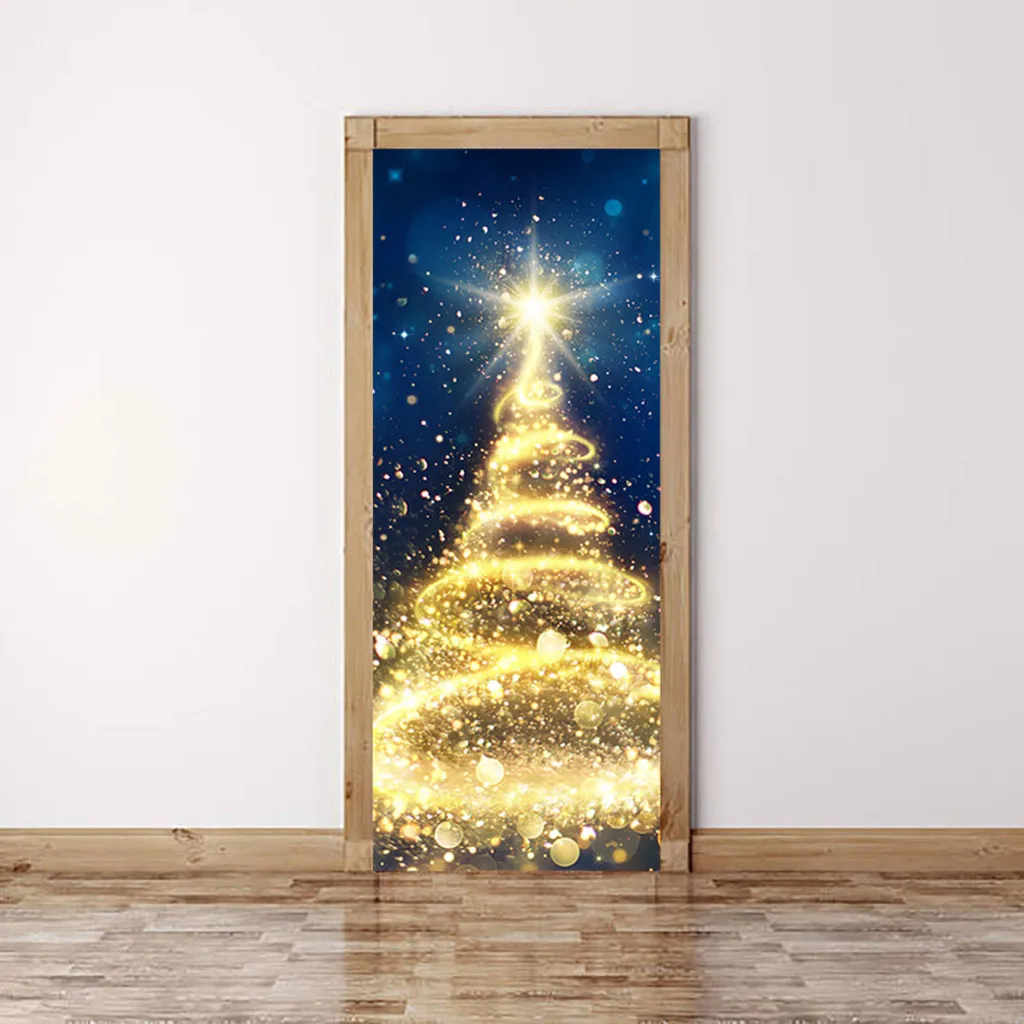 Christmas Decoration Door Stickers 3D Simulation Removable Wall Stickers Christmas Decorations for Home Door Stickers 19Oct09