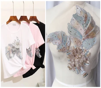 

6 Colors, 5pcs=1 lot, 3d appliqued lace, embroidery multi-colour embroidered lace patches with rhinestones high quality, diy