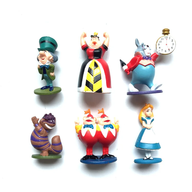 

6pcs Alice In The Wonderland Figures Mad Hatter Cheshire Cat White Rabbit Red Queen Of Hearts Tweedle Dee Dum Anime Model Toys