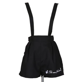 

Womens Suspender Shorts Lolita Style High Waist Black Mini Loose Overalls Shorts Sweet Japanese School Two Shoulder Strap Shorts