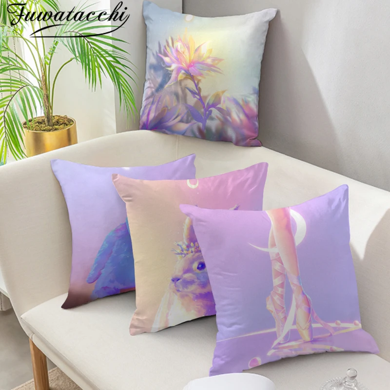 

Fuwatacchi 45x45cm Cushion Cover Pattern Life Scene Nordic Style Soft Sofa Purple and Pink Throw Pillow Case Home Decoration