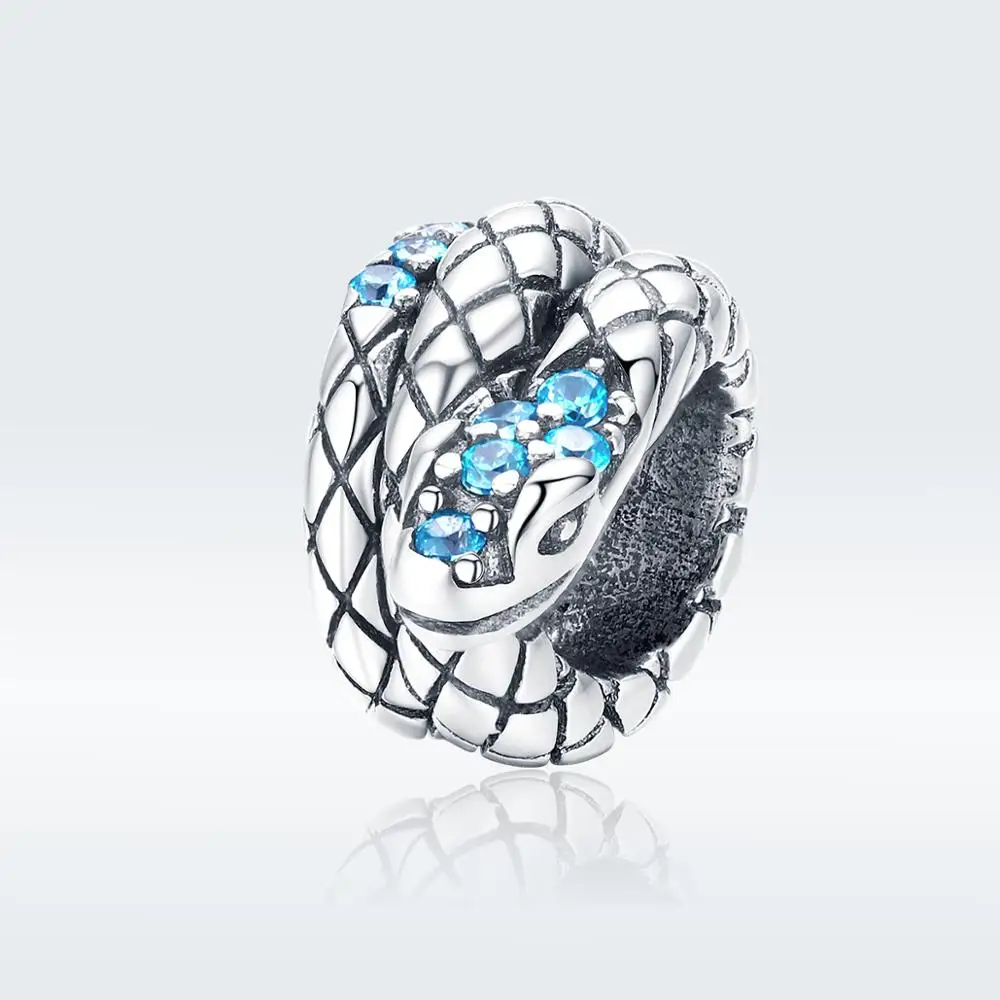 Fit Pandora браслет серебро 925 Синий Циркон панк бусины с имитацией змеиной шкуры S925 Винтаж яростное животное подвески для DIY ювелирных изделий