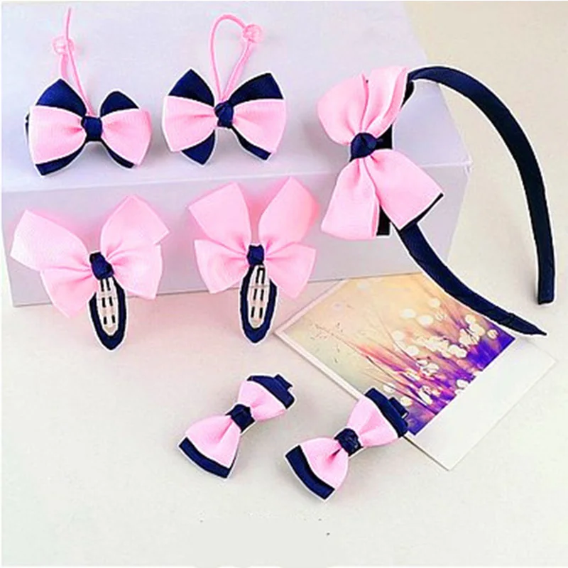 

7pcs/set Children Hairband Hairpins Side Clip for Hair Baby Girls Hair Clip Headband Lovely Bowknot Headwear Accessories