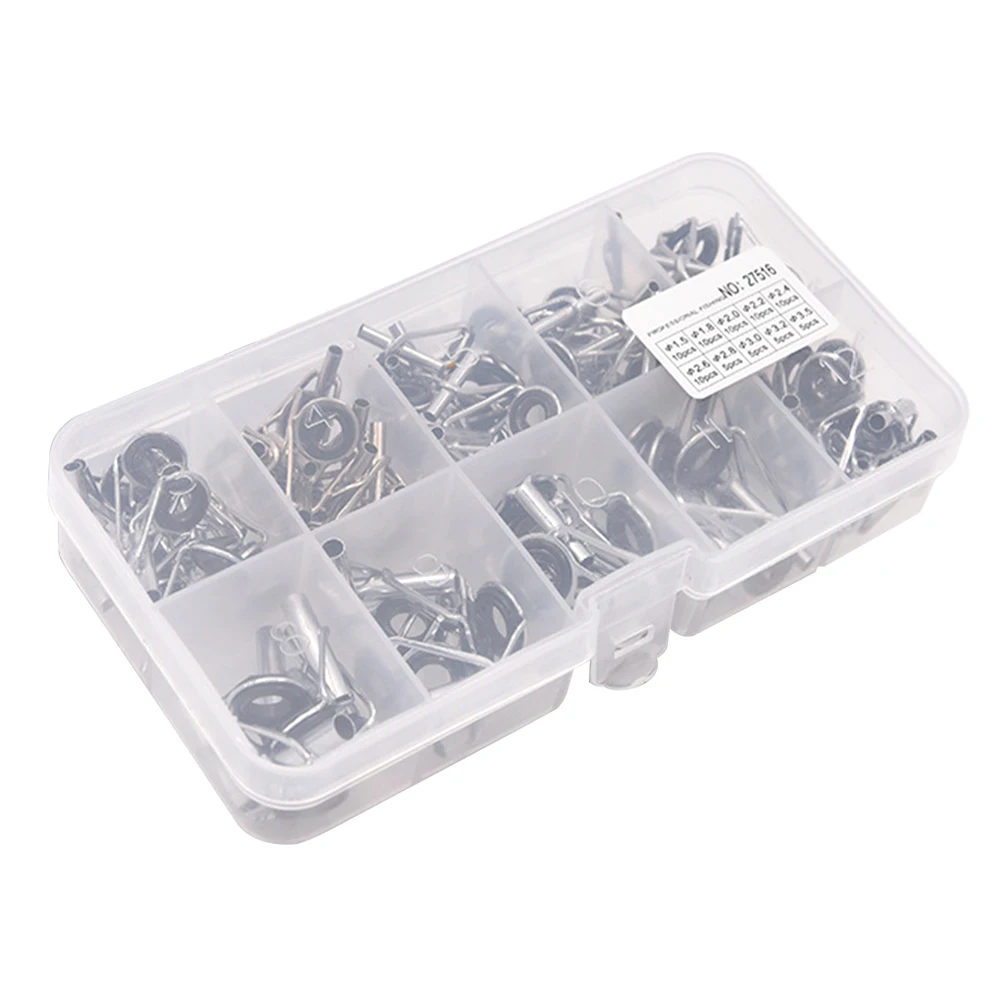 

80pcs Eye Rings With Box Repairing Fishing Rod Accessories Alloy DIY Silver Guide Tip Kit Multi Size Tools Wear Resistant Sturdy