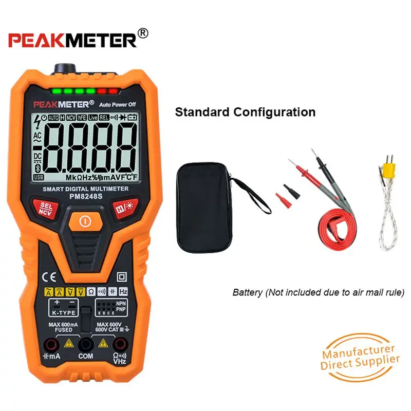 HHO-PEAKMETER PM8248S умный Авто Диапазон Профессиональный цифровой мультиметр Вольтметр с NCV частота подсветки температура Transi