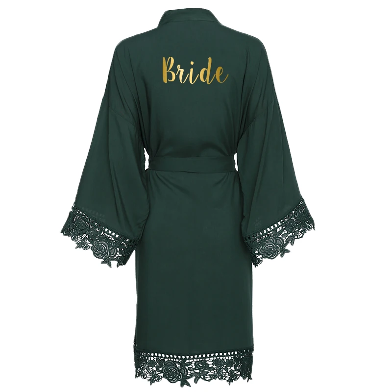 green bride Owiter, однотонный хлопковый Халат для невесты, кружевная отделка, Свадебный халат, халаты для невесты, халат, одежда для сна с поясом для женщин - Цвет: green bride