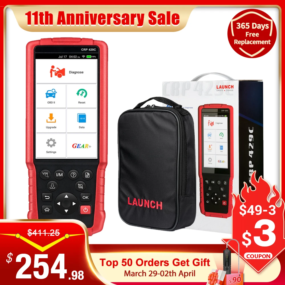 US $259.09 LAUNCH X431 CRP429C OBD OBD2 Code Reader Scanner For 4 System Diagnostic 11 Reset Function CRP429 Scan Tool Better CRP129