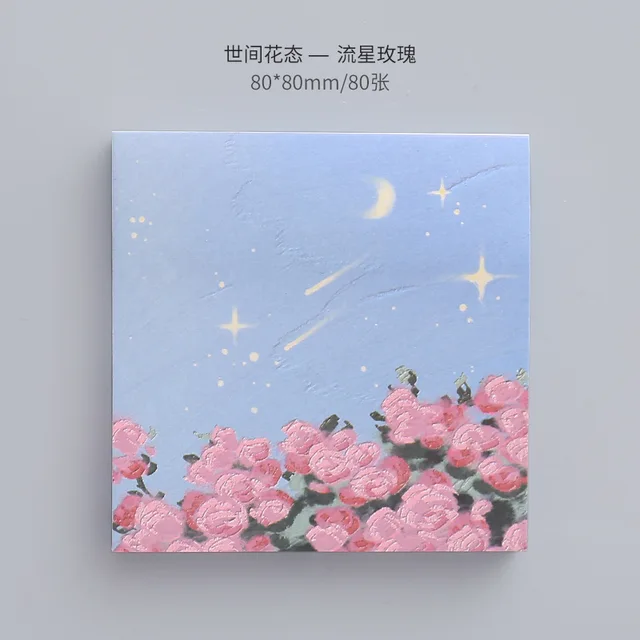 Girl Sticky Notes Oil Painting Color N Times Stickers Ins Beautiful Scenery Student Account Decoration Message Paper Memo Pads 6 Meteor Rose