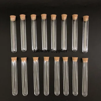

200pcs 15x100mm Clear Plastic test tubes with corks Plastic laboratory test round tube plug lab Transparent plastic tubes vial