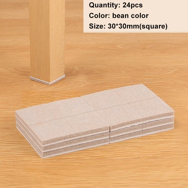 Felt Pads Furniture Feet Protector 5mm Square Table Chair Leg Stickers Cover Mats Wood Floor Protectors Bottom Anti-Slip Pads 30-30mm 24pcs