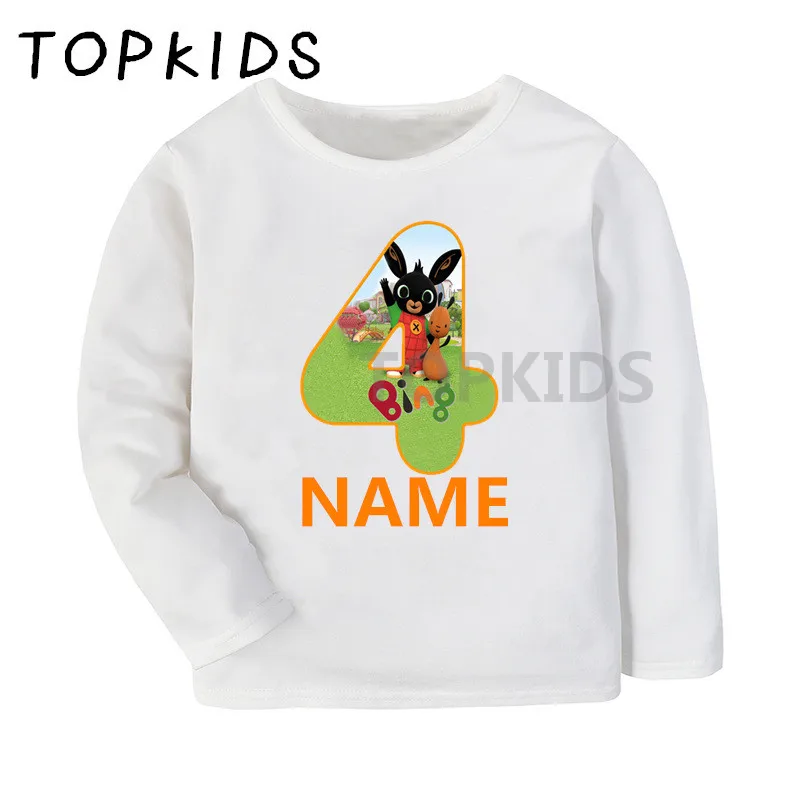 Футболка с рисунком кролика и кролика Bing на день рождения для мальчиков и девочек 1-9, Детская футболка с длинными рукавами, забавная одежда для малышей, LKP5331 - Цвет: M