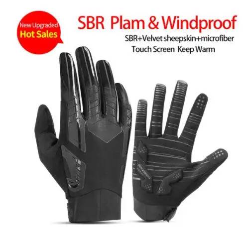 ROCKBROS велосипедные перчатки SBR амортизирующие противоскользящие велосипедные перчатки ветрозащитные теплые дышащие мужские и женские перчатки для горного велосипеда - Цвет: Black