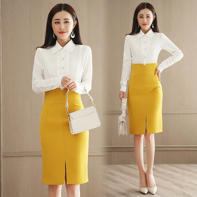 

2018 Spring Clothing New Style Korean-style Top Grade Fashion Shirt + High-waisted Skirt Set