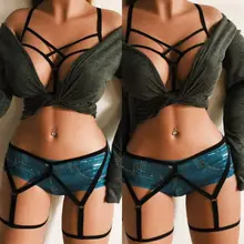 Женский комплект из 2 предметов, нательная обвязка нижнее белье, эротическое открытое эластичное Бандажное нижнее белье с ремешками, готическое боди для походов в клуб