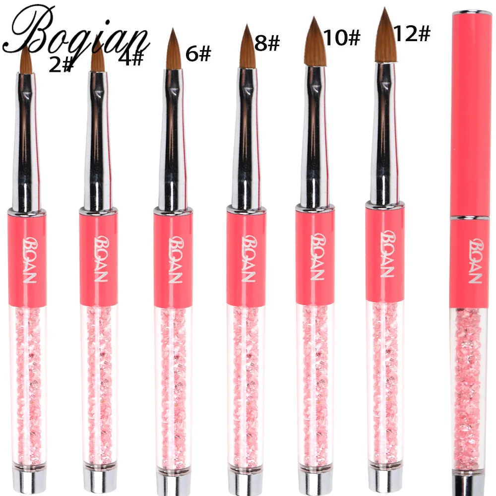 BQAN 10pcs Best Seller Pink Rhinestone Handle Nail Brush Kolinsky 8