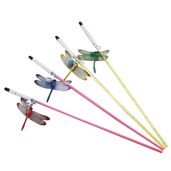 

4pcs Cat Dragonfly Toy Training Wand Cat Interactive Wand Toy Funny Stick Teaser Dragonfly Wand (Random Color)