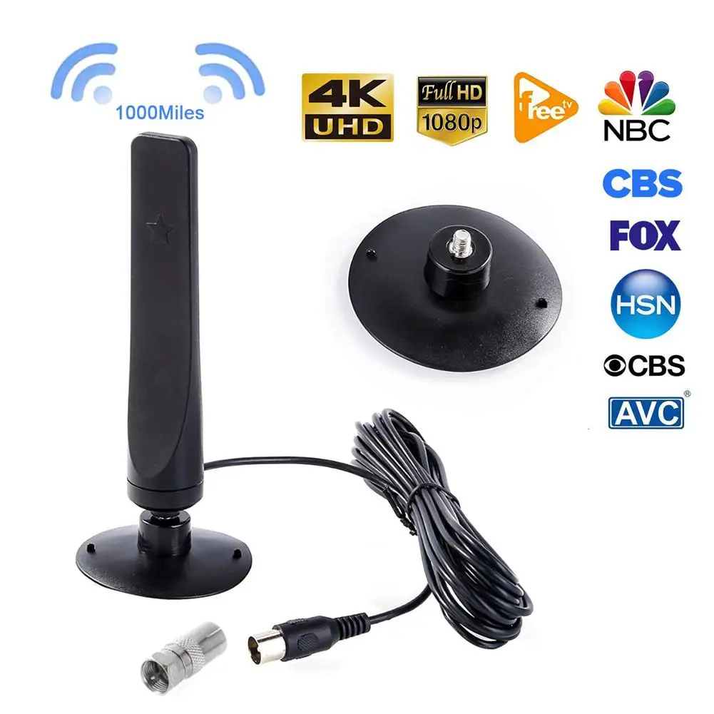 1080P ТВ цифровая антенна внутренний приемник сигнала усилитель мини HD ТВ антенна DVB-T2 антенна для домашнего вещания - Цвет: Black